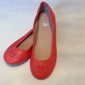 Disney Coral Red Women's Flats with Mickey Embroidery